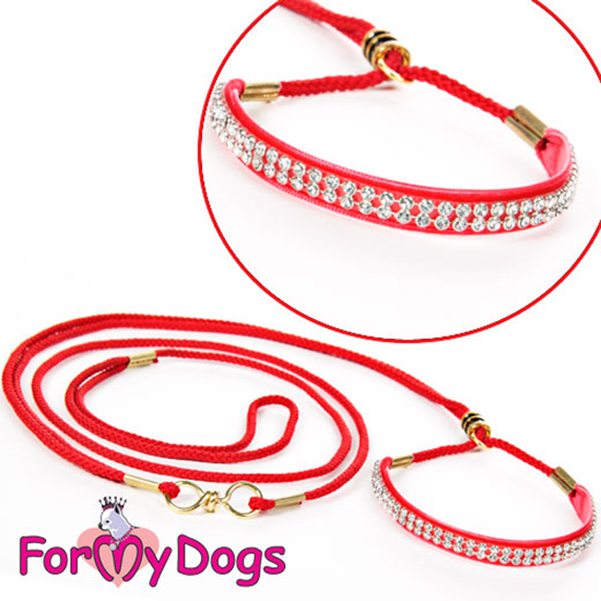 Afbeeldingen van ForMyDogs  Showlead RED / WHITE CRYSTALS